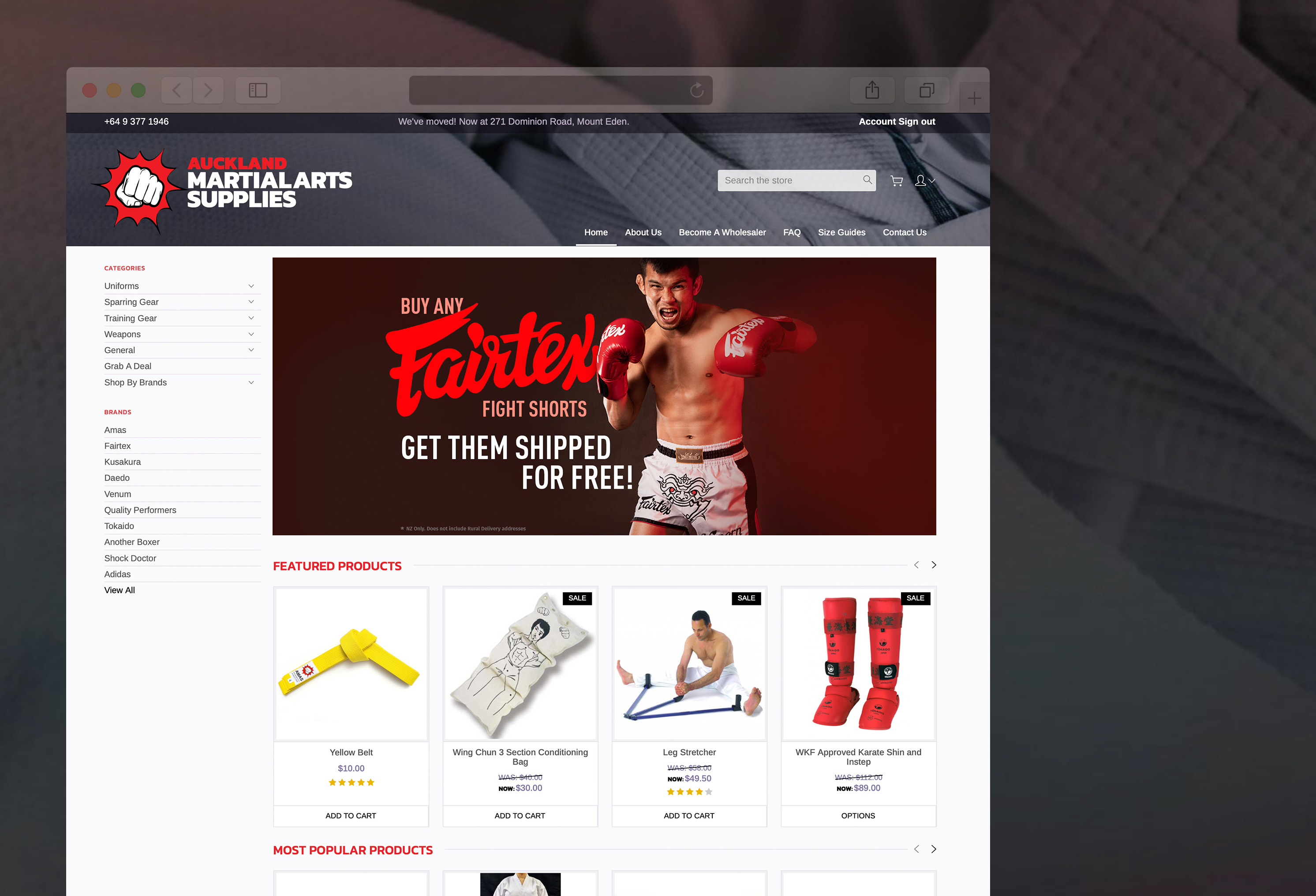 Auckland Martial Arts Supplies website BigCommerce shop theme design and development